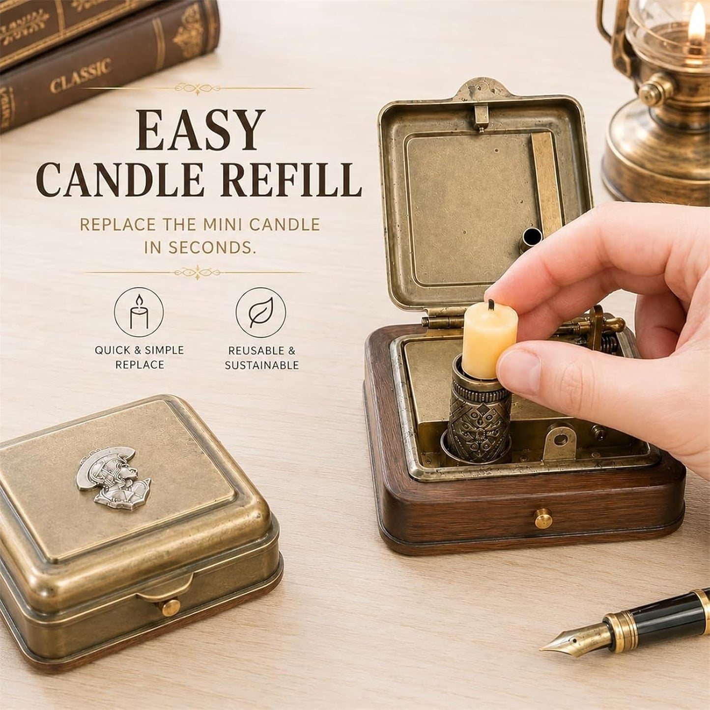 Vintage Mechanical Candle Box – Antique Brass Wind-Up Candle Holder