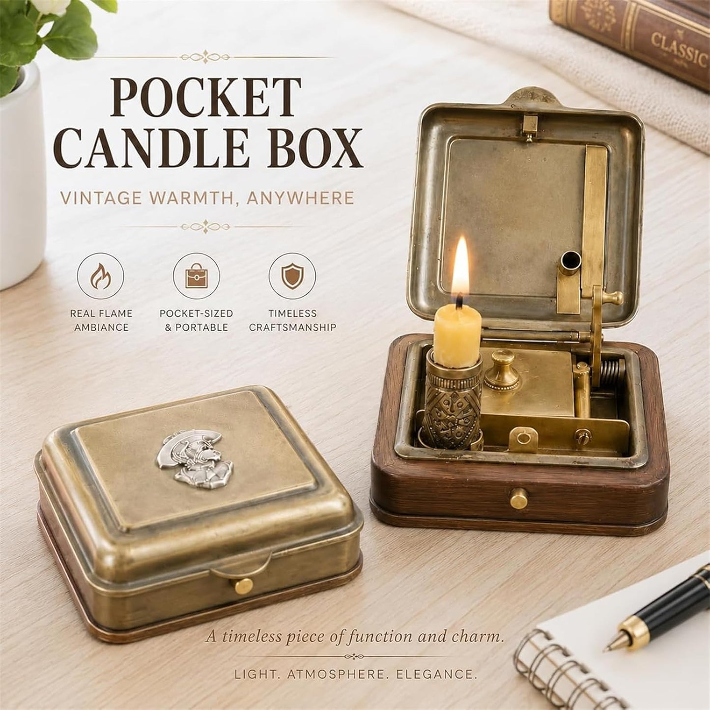 Vintage Mechanical Candle Box – Antique Brass Wind-Up Candle Holder