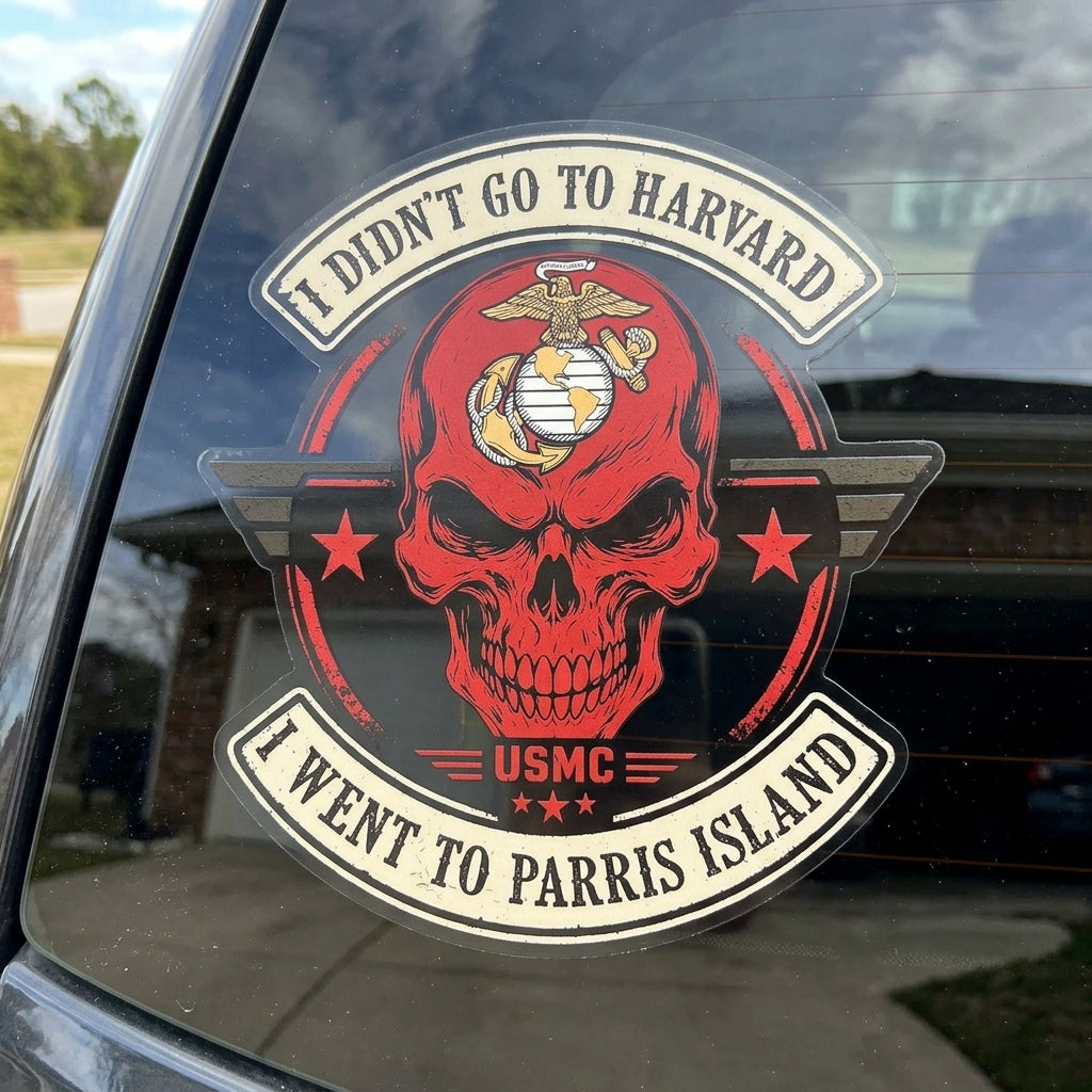 I DIDN'T GO TO HARVARD, I WENT TO PARRIS ISLAND VETERAN-STICKER