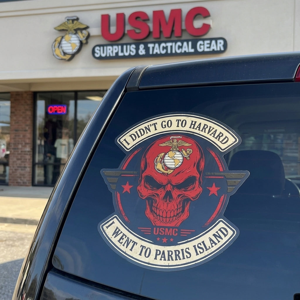 I DIDN'T GO TO HARVARD, I WENT TO PARRIS ISLAND VETERAN-STICKER