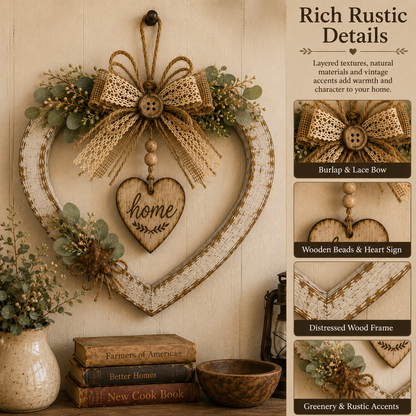 Rustic Farmhouse Heart Wall Decor with "Home" Sign - Rustic material details