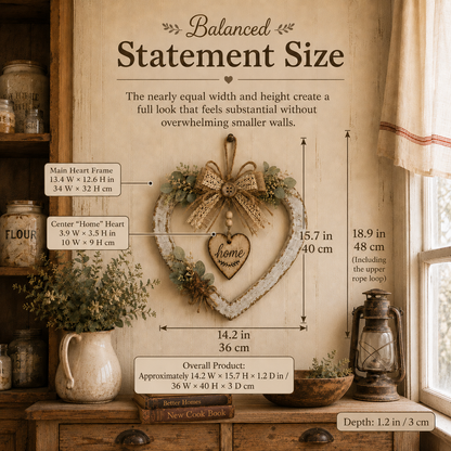 Rustic Farmhouse Heart Wall Decor with "Home" Sign - Product dimensions