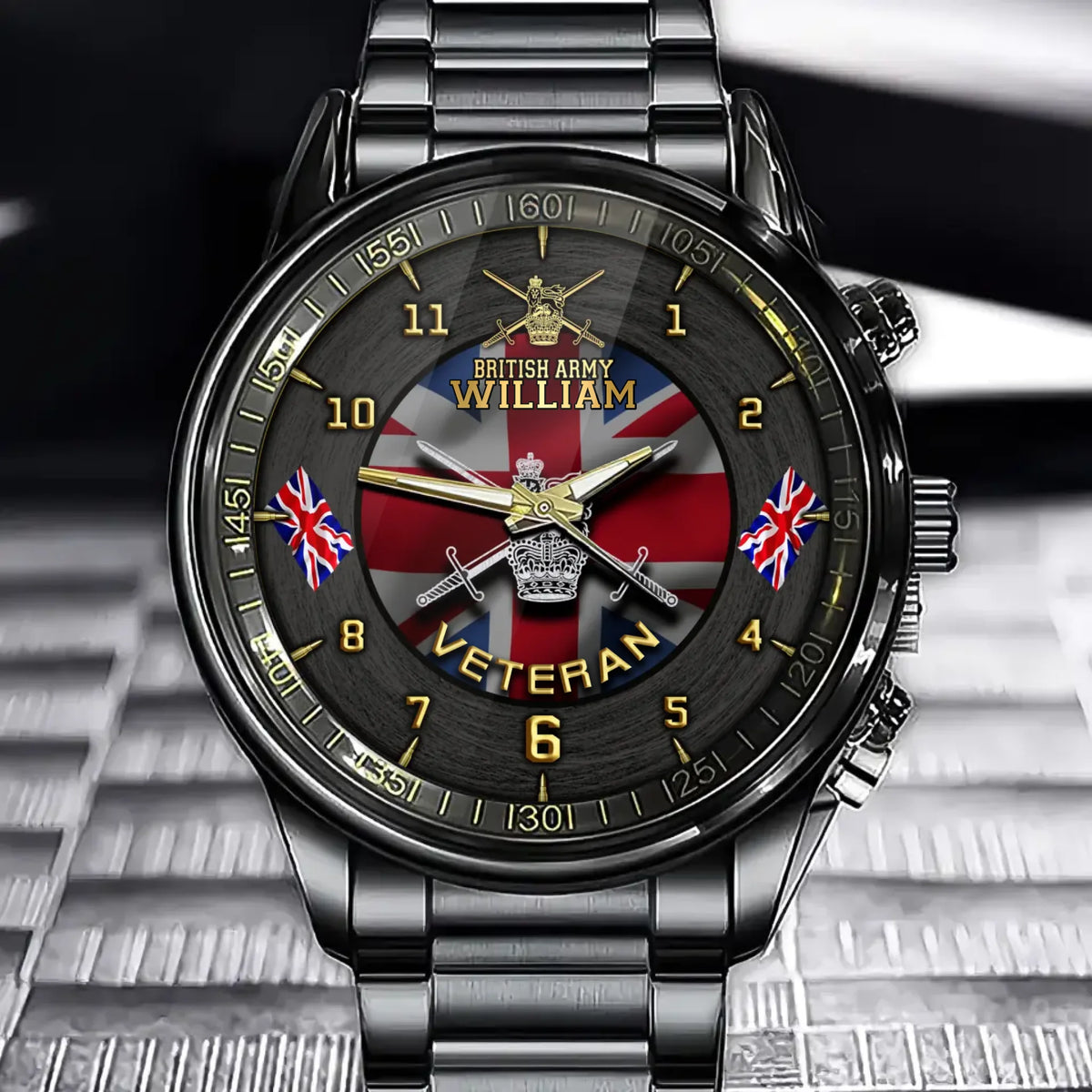 Personalized UK Army Logo UK Veteran Custom Name Watch