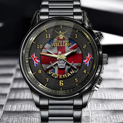 Personalized UK Army Logo UK Veteran Custom Name Watch