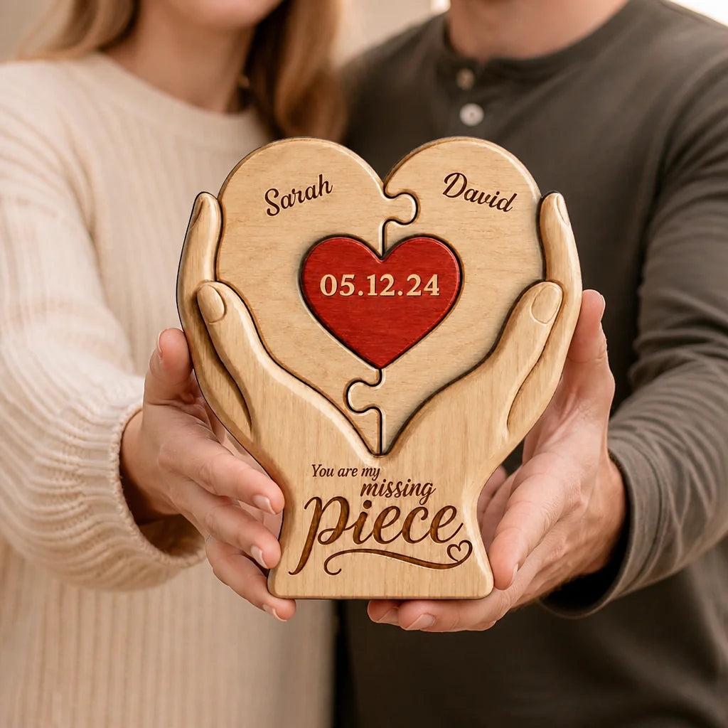 Custom Wooden Missing Piece Plaque - Personalized Couple Names Gift - You Are My Missing Piece