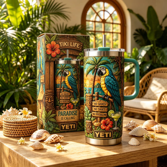 Custom Tropical Tumbler - Personalized Beach Gifts For Parrot Lovers - Paradise Is Calling