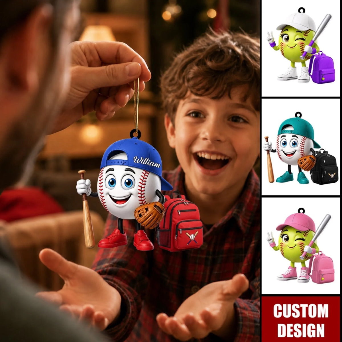 Personalized Cute Baseball Softball Mascot Ornament -_yyth (1)