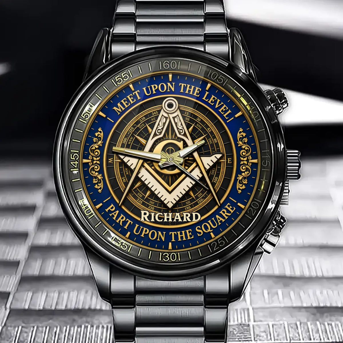 Custom Masonic Watch - Personalized Freemason Gifts For Men - Meet Upon The Level, Part Upon The Square