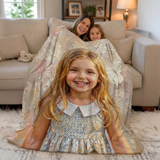 Custom Oil Painting Photo Blanket - Personalized Gifts For Family & Friends - Turn Memories Into Art