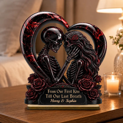 Custom Gothic Skeleton Wooden Plaque - Personalized Halloween Decor, Anniversary Wedding Gifts For Husband And Wife, Him And Her - Unconditional Dark Love