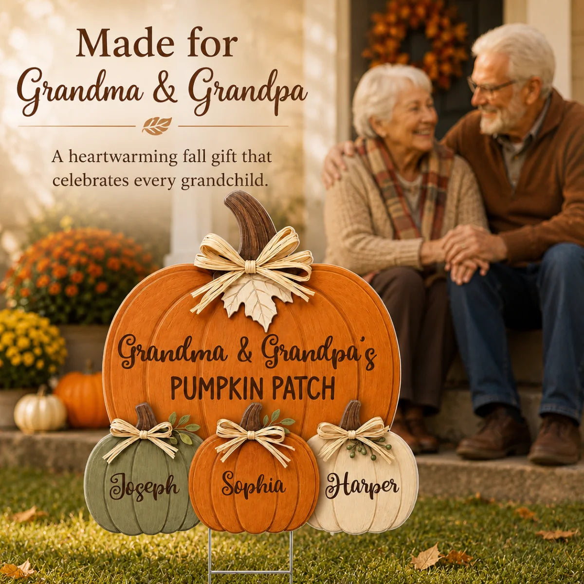 Custom Pumpkin Patch Yard Sign - Personalized Gifts For Grandma & Grandpa - Our Little Pumpkins Grow Here