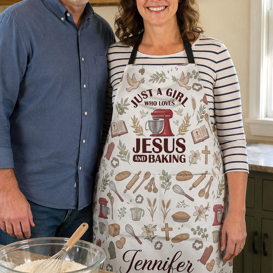 Custom Jesus Baking Apron - Personalized Gifts For Christian Bakers - Faith, Flour & Love