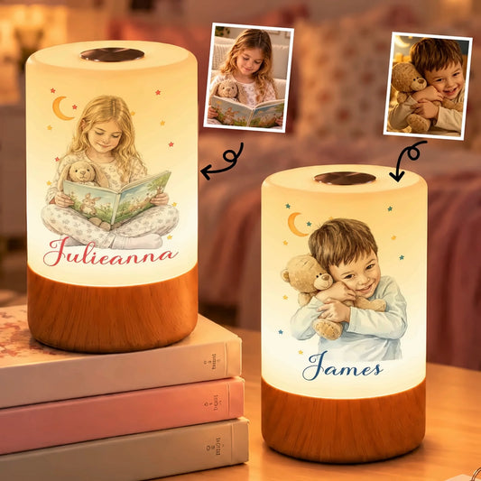 Custom Kids Night Light - Personalized Watercolor Photo & Name Gift - Sweet Dreams Under The Stars