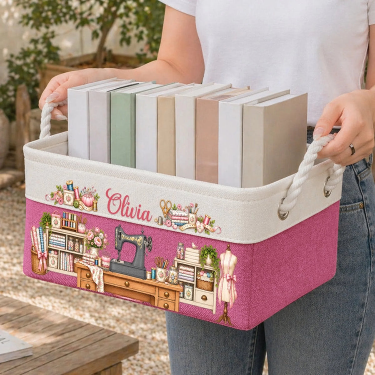 Sewing Basket_ Craft Basket Custom Sewing Machine & (2)