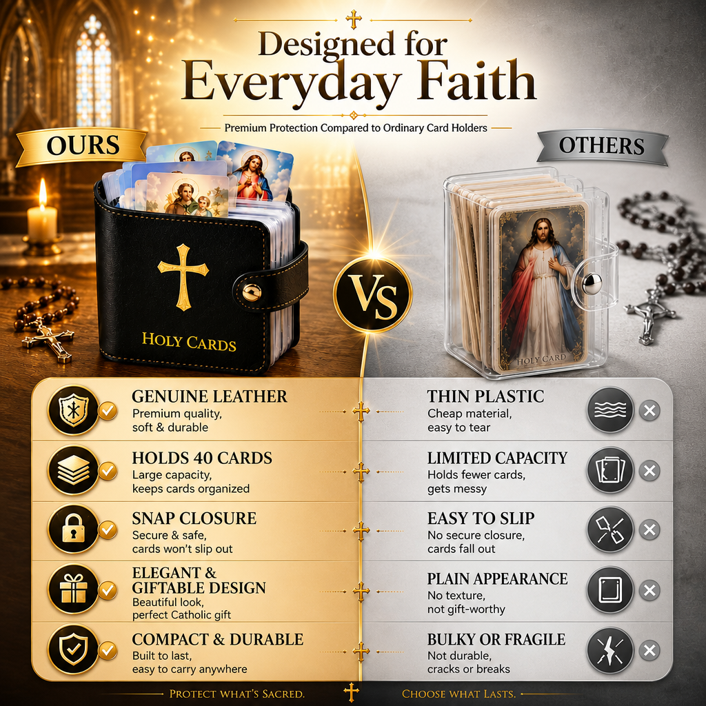 Catholic Holy Card Holder Set – Prayer Card Organizer With 54 Holy Cards