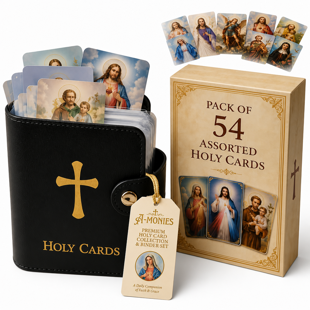 Catholic Holy Card Holder Set – Prayer Card Organizer With 54 Holy Cards