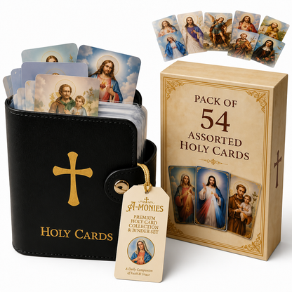 Catholic Holy Card Holder Set – Prayer Card Organizer With 54 Holy Cards