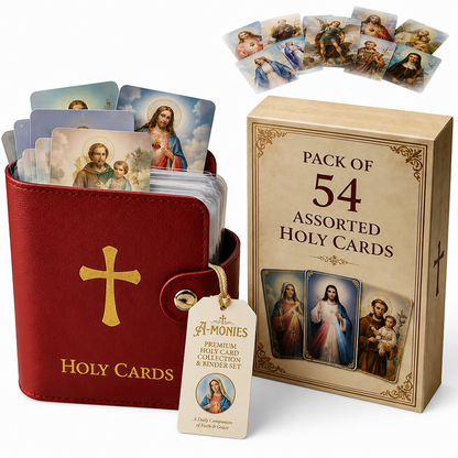 Catholic Holy Card Holder Set – Prayer Card Organizer With 54 Holy Cards
