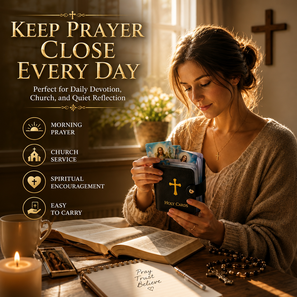 Catholic Holy Card Holder Set – Prayer Card Organizer With 54 Holy Cards