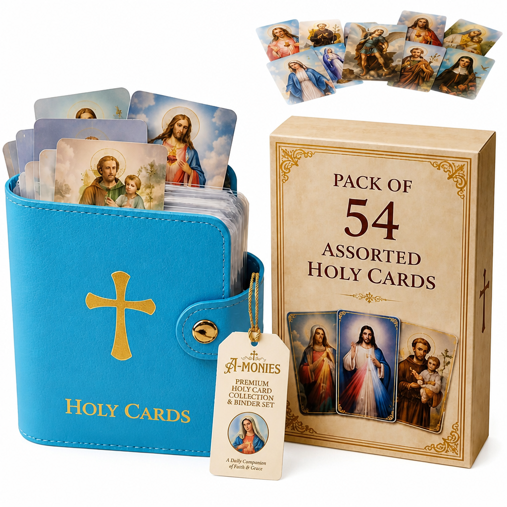 Catholic Holy Card Holder Set – Prayer Card Organizer With 54 Holy Cards