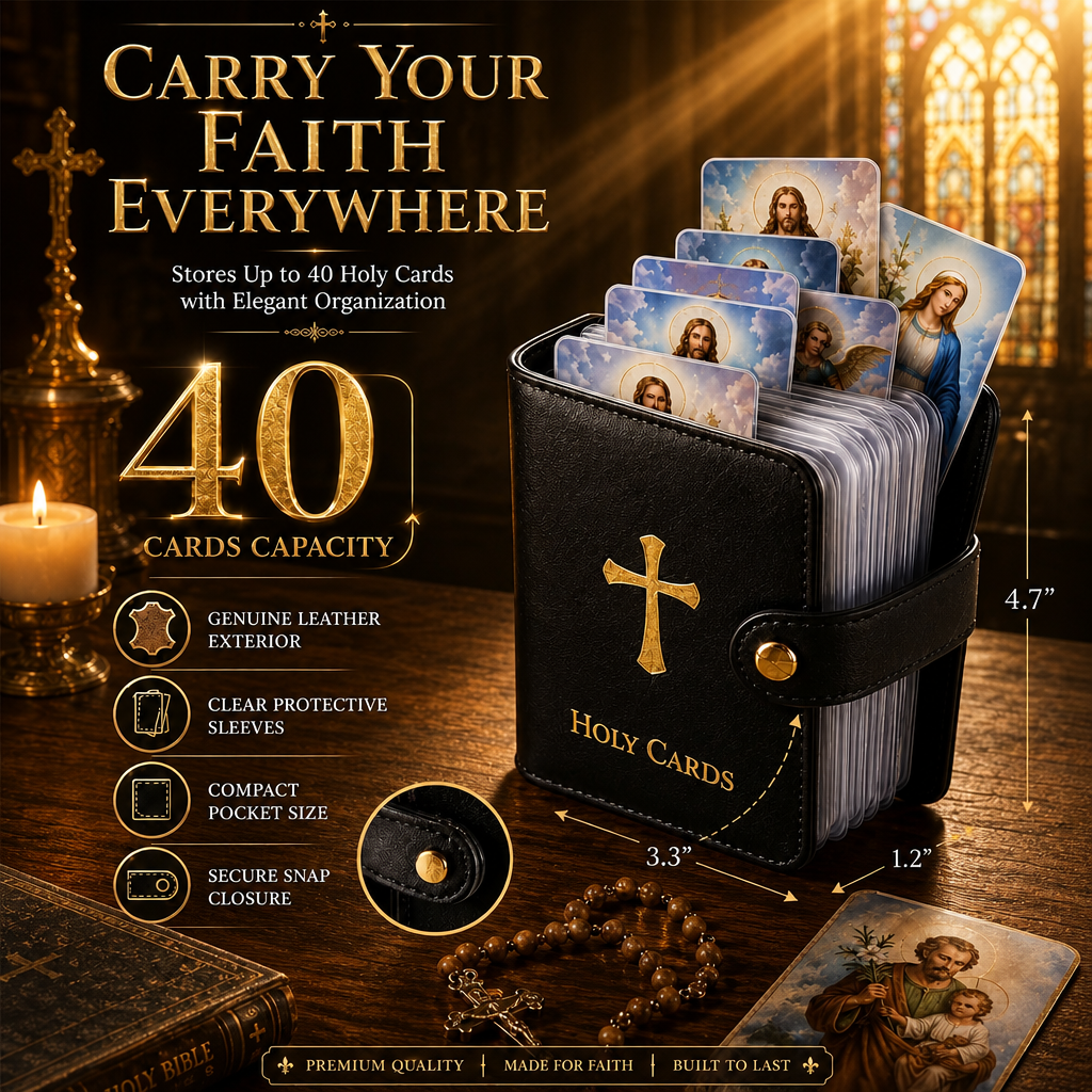 Catholic Holy Card Holder Set – Prayer Card Organizer With 54 Holy Cards