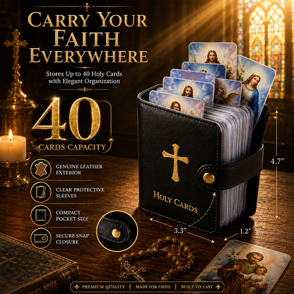 Catholic Holy Card Holder Set – Prayer Card Organizer With 54 Holy Cards