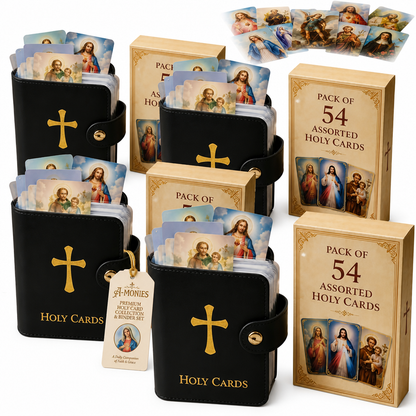 Catholic Holy Card Holder Set – Prayer Card Organizer With 54 Holy Cards