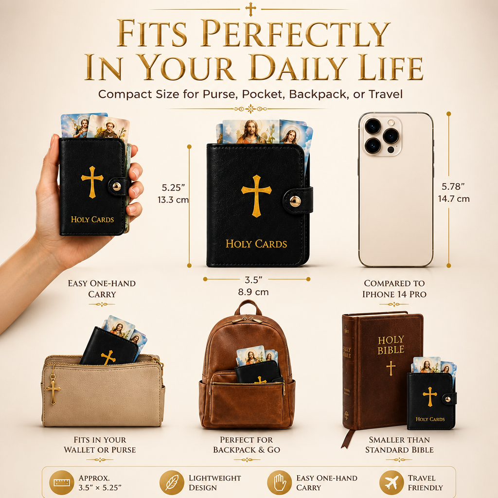 Catholic Holy Card Holder Set – Prayer Card Organizer With 54 Holy Cards