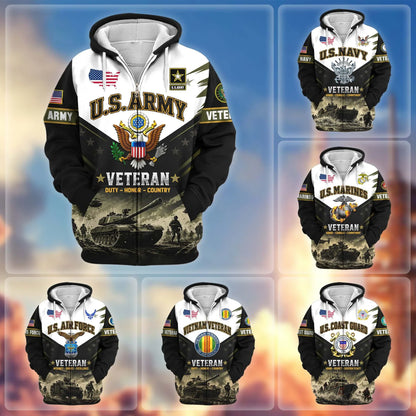 Premium US Veterans Zip Up Hoodie CPHN160912, Gifts For US Veterans, Gifts For Veterans Day.