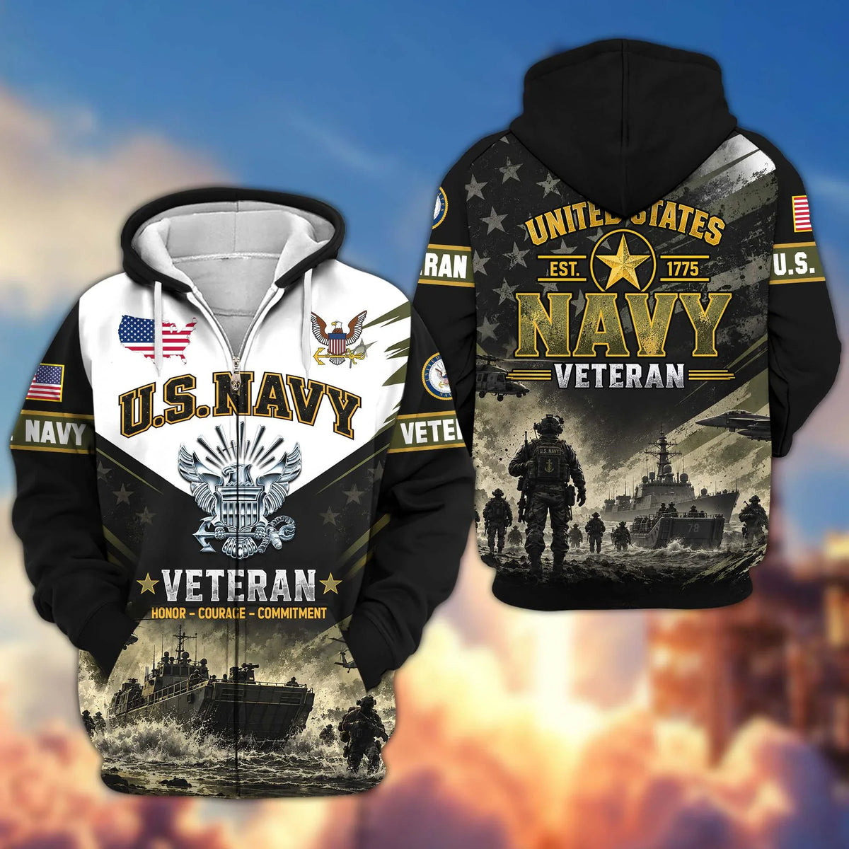 Premium US Veterans Zip Up Hoodie CPHN160912, Gifts For US Veterans, Gifts For Veterans Day.