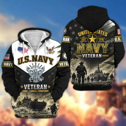 Premium US Veterans Zip Up Hoodie CPHN160912, Gifts For US Veterans, Gifts For Veterans Day.